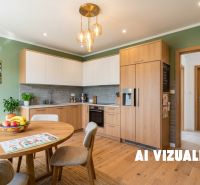 PREDAJ | 2-izb. byt 59 m² + loggia | Š. Michaľany - Kuchyňa s podlahou s dreveným dekorom v 2-izbovom byte, dekoratívne rastliny na stole.