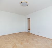 NA PREDAJ-3-IZBOVÝ BYT-NOVÁ REKONŠTRUKCIA-UL.POKROKU-KOŠICE-ZÁPAD - Prázdna miestnosť s dreveným dekorom podlahy a pohľadom do kuchyne v 3-izbovom byte.