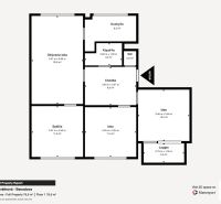BENADOVA - 4-IZBOVÝ BYT PO KOMPLETNEJ REKONŠTRUKCII, 79 m², LOGGIA  - Pôdorys 4-izbového bytu s loggiou a kuchyňou.