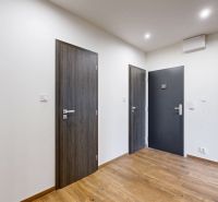 BENADOVA - 4-IZBOVÝ BYT PO KOMPLETNEJ REKONŠTRUKCII, 79 m², LOGGIA  - Chodba v 4-izbovom byte s podlahou s dreveným dekorom a dverami.