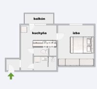 REZERVOVANÉ_1 izb. byt s veľkým balkónom | Klokočina - Nitra - Pôdorys 1-izbového bytu s balkónom a kuchyňou.