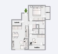 Nový 3 izb. byt s 2x balkónom, Nitra - Chrenová (2026) - Pôdorys 3-izbového bytu s balkónom, lodžiou, kúpeľňou a šatníkom.