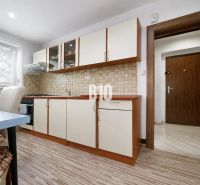 3 IZBOVÝ BYT V KOMORNEJ TEHLOVEJ BYTOVKE | TOPOĽČANY - Kuchyňa s podlahou s dreveným dekorom v 3-izbovom byte, vybavená svetlým nábytkom.
