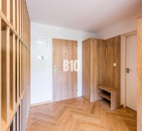 Investičný APARTMÁN v centre Terchovej - Vstupná hala s dekorom dreva, dvere a podlaha s dreveným dekorom v Rekreačnom apartmáne.