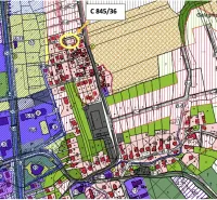 Nižné Raslavice – 357 m2 STAVEBNÝ POZEMOK pre rodinný dom - Mapa územného plánu v Raslaviciach s vyznačeným pozemkom na bývanie.