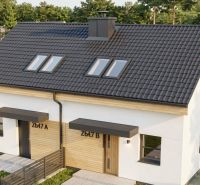 4iz Novostavba Sasinkovo v Štandarde - Rodinný dom v Sasinkove na ulici Sasinkovo s tmavou strechou a drevenými detailmi.