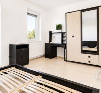 Slnečný 2-izb. byt, terasa a balkón, Stupava, V. Šikulu - Svetlá izba s podlahou s dreveným dekorom v 2-izbovom byte, moderný nábytok.