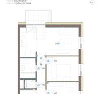 3-izbový byt  s balkónom, Brenner – Residence, Ružinov. - Pôdorys 3-izbového bytu, obsahuje lodžiu, dve spálne, kúpeľňu a obývačku s kuchyňou.
