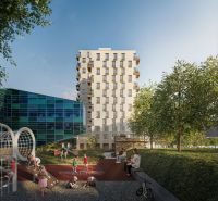 2-izbový byt s predzáhradkou, Brenner – Residence | Ružinov - Bytový dom so sklenými panelmi a detským ihriskom na Mlynských Nivách v Bratislave - Ružinove.