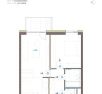 2-izbový byt s balkónom,  Brenner – Residence, Ružinov - Pôdorys ukazuje dispozíciu 2-izbového bytu s lodžiou a kuchyňou.