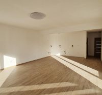 / Novostavba, moderný bungalov, dokončený na kľúč  - Interiér rodinného domu s podlahou s dreveným dekorom a veľkými oknami.