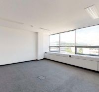 Prenájom kancelárií od 12,29 m2, Westend Tower, Dúbravská cesta - Svetlá kancelária s veľkými oknami a kobercom, ideálna pre podnikanie.