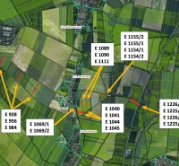 Pečeňady – 2.350 m2 ORNÁ PÔDA - Mapa poľnohospodárskych a lesných pozemkov Pečeňady s parcelnými číslami.