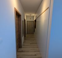 MODERNÁ ZARIADENÁ NOVOSTAVBA  takmer v centre - MAHULANKA - Chodba v 2-izbovom byte s podlahou s dreveným dekorom a bielymi stenami.