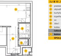 MODERNÁ ZARIADENÁ NOVOSTAVBA  takmer v centre - MAHULANKA - Pôdorys 2-izbového bytu, obsahujúci kuchyňu, izbu a balkón na Mahulanke v Pezinku.