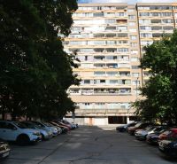 1-izb.byt, Holíčska, Petržalka, 1 p./12 - Bytový dom na Holíčskej v Bratislave - Petržalke obklopujú zaparkované autá a stromy.