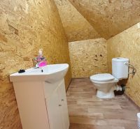 RD NA BÝVANIE AJ PODNIKANIE,1630m2,  SABINOVSKÁ Ul., PREŠOV - Interiér kúpeľne v rodinnom dome s podlahou s dreveným dekorom a OSB doskami.