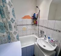 2 izbový byt na prenájom s balkónom na Kalinčiakovej, voľný od 01.10.2 - Kúpeľňa v 2-izbovom byte so sprchovým kútom, umývadlom a práčkou.