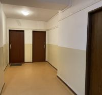 TOP Veľký rodinný 3-izbový byt s vlastným kúrením, loggiou a parkovaní - Chodba bytového domu s tromi dverami a svetlou stenou.