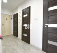 Moderný 3-izbový byt s pekným výhľadom - Chodba s dverami a podlahou s dreveným dekorom v 3-izbovom byte.
