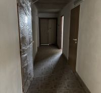 Rozostavaný rodinný dom Plavnica - Chodba v rodinnom dome, s béžovým obkladom na podlahe a plastovými dverami.