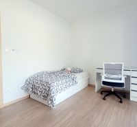 MODERNÝ 4i RD, ZÁHRADKA (400 m2), 2X PARKING, Lúčna ulica, Cífer - Jednoduchá izba v rodinnom dome na ulici Lúčna ulica, obsahuje posteľ a pracovný stôl.