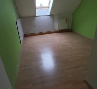 Okres SENEC - obec ČATAJ - NA PREDAJ 4. izbový priestranný mezonetový  - Izba v 4-izbovom byte s podlahou s dreveným dekorom, zelenými stenami a strešným oknom.