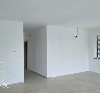 Okr. Senec - Tureň - NA PREDAJ nízkoenergetická novostavba - 4 izbový  - Interiér rodinného domu s bielymi stenami, veľkým oknom a podlahou s dreveným dekorom.