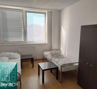NA PREDAJ – skladový objekt s ubytovňou a kanceláriami v Bratislave II - Izba so svetlou podlahou s dreveným dekorom, posteľami a tmavým nábytkom v Sklady a haly.