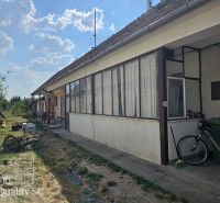 Okres Trnava- obec Pavlice – nehnuteľnosť s potenciálom - 4 izb. RD v  - Dvor rodinného domu v Pavliciach s prístreškom a bicyklom, obklopený trávnikom.