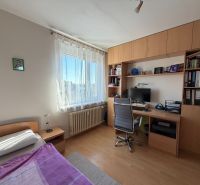 Ex. Moderný 4 iz byt po komplet. rekonštrukcii s lodžiou v Piešťanoch - Izba v 4-izbovom byte s posteľou, pracovným stolom a podlahou s dreveným dekorom.