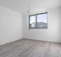 I PREDAJ novostavba 4i rodinného domu s terasou a záhradkou - Prázdna izba s podlahou s dreveným dekorom a veľkým oknom v rodinnom dome.