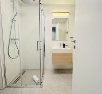 Prenájom 2 izbového bytu, Kollárovo námestie, Bratislava  - Kúpeľňa s preskleným sprchovým kútom a umývadlom v 2-izbovom byte.
