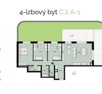  Na predaj 4-izbový byt s predzáhradkou - A-1 - Pôdorys a 4-izbový byt, terasa 49 m², predzáhradka, celková plocha 292 m².