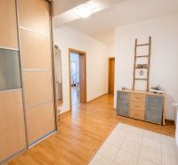 Na predaj zariadený 2-izbový byt, Dlhá ulica, Stupava   - Vstupná hala v 2-izbovom byte s podlahou s dreveným dekorom a šatníkovou skriňou.