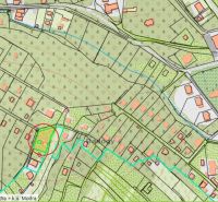Znížená cena_Slnečný pozemok s chatou-Modra Harmónia - Mapa zobrazujúca oblasť s domami v lokalite Modra, Harmónia, na predaj.