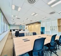 Kancelárie Prenájom | Samostatný Celok 146m2 | Apollo BC II - Kancelárie s podlahou s dreveným dekorom, otvorené pracovné priestory a veľké okná.