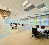 Kancelárie Prenájom | Samostatný Celok 146m2 | Apollo BC II - Priestranné kancelárie so sedením, veľkými oknami a podlahou s dreveným dekorom.