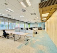 Kancelárie Prenájom | Samostatný Celok 146m2 | Apollo BC II - Interiér kancelárie s podlahou s dreveným dekorom, vybavený stolmi a ergonomickými stoličkami.