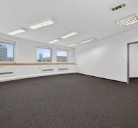 Kancelárie od 20m2 na PRENÁJOM | TOP biznis lokalita - Prázdna kancelária s kobercom, bielymi stenami a osvetlením.