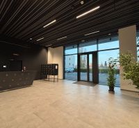 Na PREDAJ | 4izb. veľkometrážny ateliér | Prístavná ulica - Recepcia s veľkými oknami, kvetmi a poštovými schránkami v 4-izbovom byte.