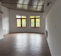 Prenájom nebytového priestoru na podnikateľské účely v CENTRE Dunajske - Interiér budovy s dreveným stropom a podlahou s dreveným dekorom, veľké okná.