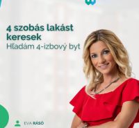 PREDAJ A PRENÁJOM NEHNUTEĽNOSTI V OKRESE DUNAJSKÁ STREDA - Plagát realitnej agentky s textom o hľadaní 4-izbového bytu.
