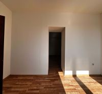 Na predaj 2-izb. byt v dvojdome (110 m²) v štandarde s krbom – Možnosť - Svetlá miestnosť v rodinnom dome s podlahou s dreveným dekorom a otvorenými dverami.