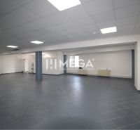 Na prenájom - priestor 185 m2 v centre mesta Humenné - Interiér obchodných priestorov s tmavosivou podlahou a bielymi stenami.