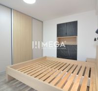 PREDAJ MODERNE ZREKONŠTRUOVANÝCH BYTOV V STRÁŽSKOM (BYT H) - Spálňa v 3-izbovom byte s posteľou a úložným priestorom s tmavým dekorom.