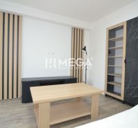 PREDAJ MODERNE ZREKONŠTRUOVANÝCH BYTOV V STRÁŽSKOM (BYT H) - Obývacia izba v 3-izbovom byte s policami a podlahou s dreveným dekorom.