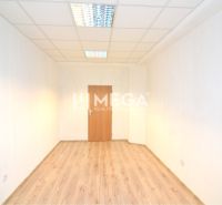 NA PRENÁJOM POSLEDNÉ VOĽNÉ kancelárie v centre mesta – 17,5 m² - Kancelária s podlahou s dreveným dekorom, bielymi stenami a stropným osvetlením.