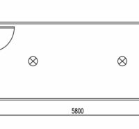 NUERA I PREDAJ - Záhradný domček/ Sklad alebo dieľňa - Pôdorys chaty s rozmermi 5800x2500 mm, dvere a okná označené W1, M2.