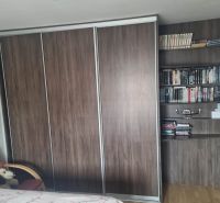 Svetlý a tichý 3i byt po rekonštrukcii, s panoramatickým výhľadom - Skriňa a knižnica v 3-izbovom byte, s podlahou s dreveným dekorom.